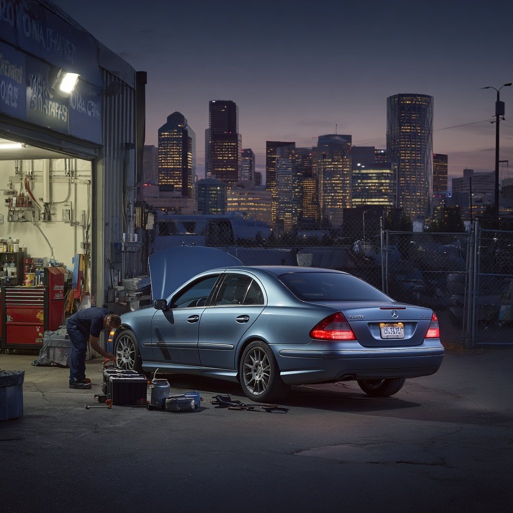 Mobile mechanic working by a car at the customer's location